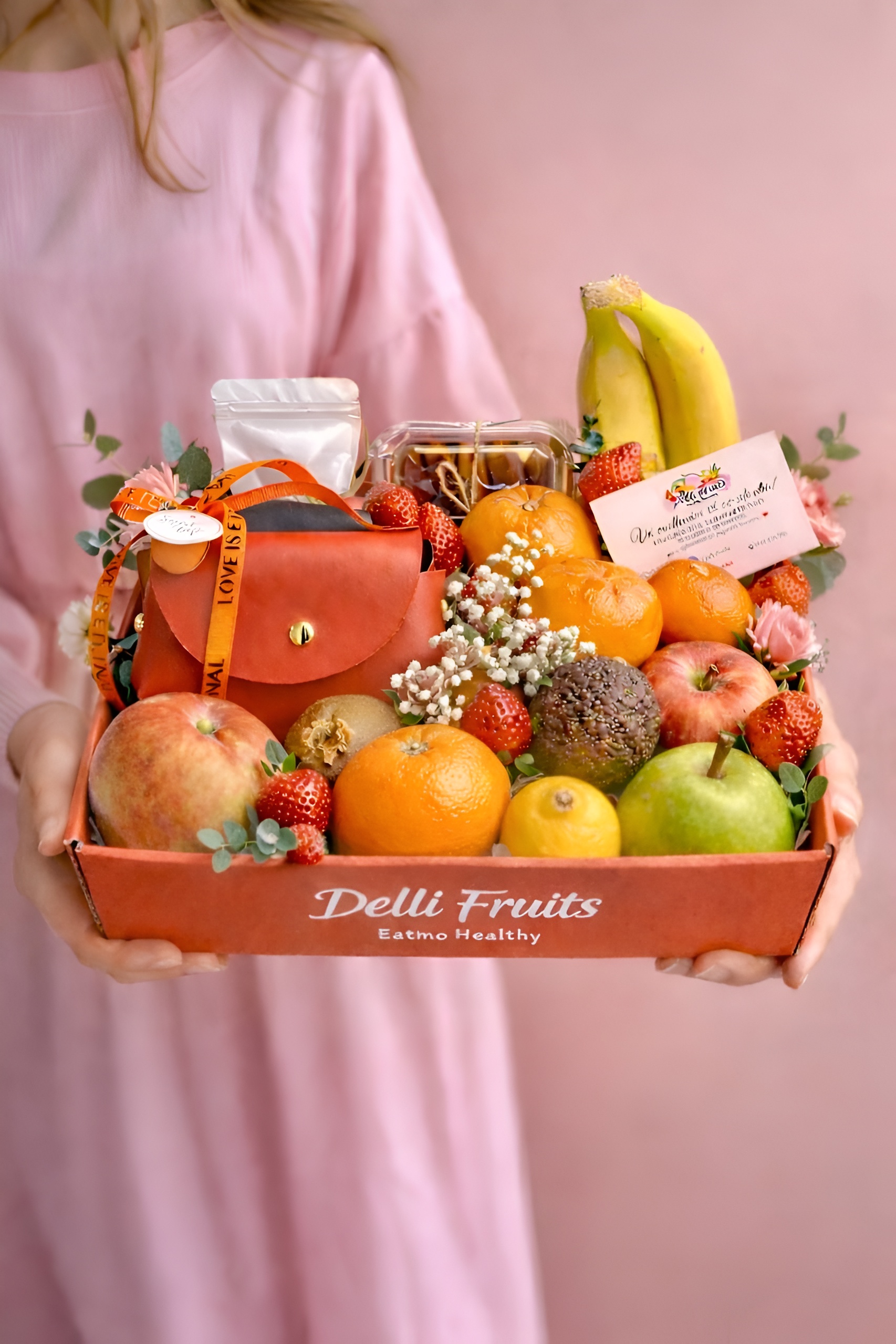 Cadou cu fructe „Nr. 34” — Cutie „Spring Tropical” cu Fructe și Accesorii delligiftshop.md