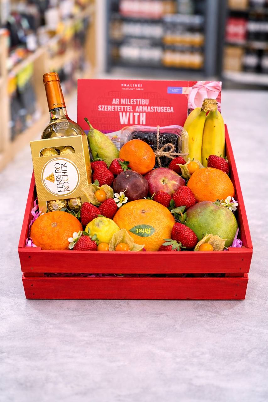 Cadou cu fructe „Nr. 1” — Fructe, Spumant și Ferrero Rocher delligiftshop.md